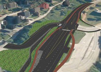 Illustrasjonen viser de nye busslommene sett mot nordøst. Busstoppet Sykehuslomma vises til høyre i bildet. Den blir stengt i byggefasen, men busslommen ved sykehuset blir åpen. Foto:  Statens vegvesen