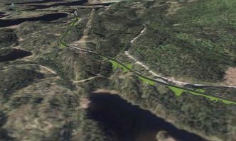 Modell av hvordan den nye veien blir liggende i terrenget Illustrasjon: Agder fylkeskommune