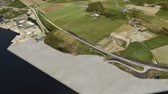 Modell som viser utfylling ved Mekjarvik i entreprise E03. Illustrasjon: Statens vegvesen