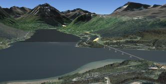 Oversiktsillustrasjon som viser Ramfjord bru, i retning Sørbotn. Illustrasjon: Statens vegvesen