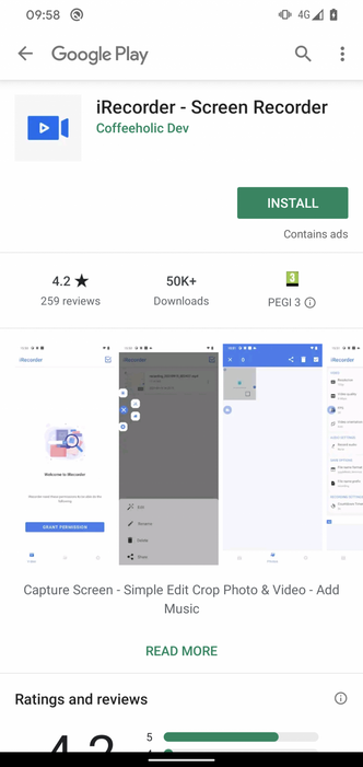 Den aktuelle appen bød i utgangspunktet på legitim skjermopptaksfunksjonalitet. men ble plutselig «ond». Foto: ESET/Google Play