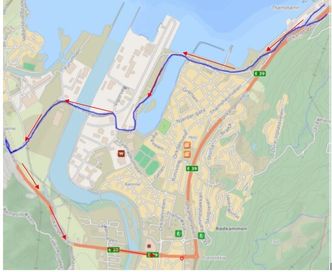 Kart som viser planlagt trafikkavvikling, med kjøreretninger. Illustrasjon:  Statens vegvesen