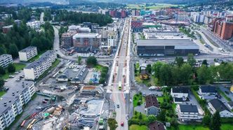 Dronebilder fra Skårersletta før arbeidene ble avsluttet. Foto: Peab Anlegg