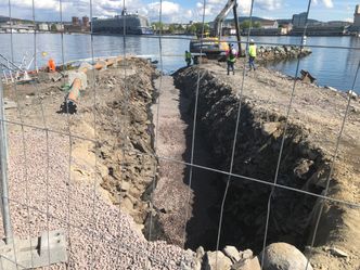 Fra arbeidene med landtak ved Hovedøya nord, der sjøledningene kommer fra Akershusstranda. Foto: Vann- og avløpsetaten