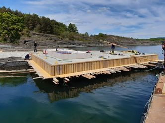 Fra arbeidet med nye Gressholmen brygge, som også huser pumpestasjonen for avløpet tilbake til byen. Foto: Vann- og avløpsetaten
