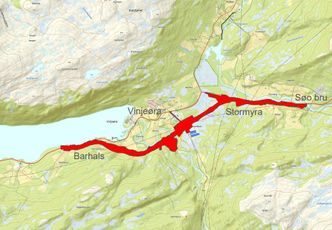 En del av den totale traséen på over ti kilometer som skal ryddes. Illustrasjon: Statens vegvesen