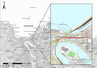 Oversikt over den berørte strekningen. Illustrasjon: Trøndelag fylkeskommune
