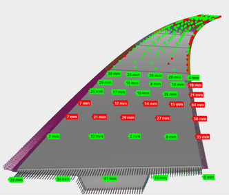 Avstand mellom innmålte punkter og modell på Rv.4 illustrert i Trimble Connect. Illustrasjon: COWI