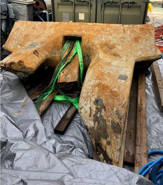 Dette er ankeret som ble funnet rett ved bruddstedet for Balticconnector. Foto: Rantanen Anna POL KRP