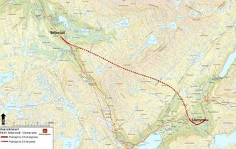 Kart over tunnelstrekningen Røldal-Seljestad. Illustrasjon:  Statens vegvesen