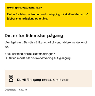 Skjermbilde fra da vi prøvde å logge inn på nettsidene onsdag ettermiddag. Foto: Digi