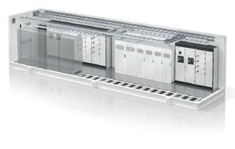 Et eksempel: Strømforsyningsmodulen. Den omfatter batterier, tavler for elektrisk distribusjon (in- og output) og UPS - alt samlet i en container. I tillegg følger blant annet elektriske og overvåkingskabler, brannsentral, branndeteksjon, miljøovervåking og sikkerhetskameraer. Foto: Schneider Electric