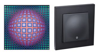 En sfære som kommer ut av en firkant er typisk for Victor Vasarelys kunstverk. Det samme i ELKO Plus. Foto: Schneider Electric
