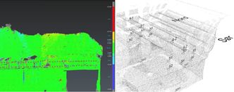 Eksempel på monitorering av sjakt ved gjentagende målinger med totalstasjon/prismer og terrestrisk laserskanning. Foto: Scan Survey