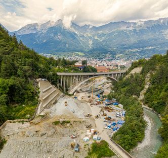 Området hvor den såkalte Innsbruck-portalen blir liggende, helt i nordre ende av tunnelprosjektet, i nærheten av byen Innsbruck. Foto: Brenner Basistunnel/BBT-SE