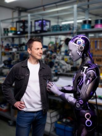 Daniel Sunde-Hansen, her i en virtuell dialog med en av sine AI-agenter, skal holde innlegg TU After Class i Trondheim 9. april.