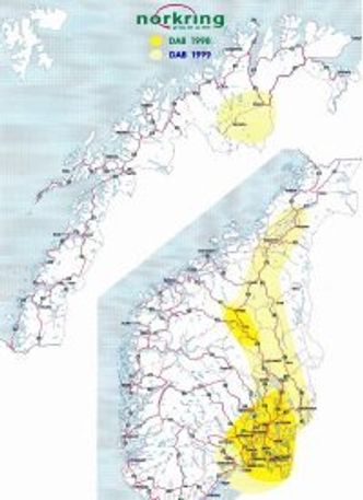 DAB-dekning i 1999 Illustrasjon: Norkring