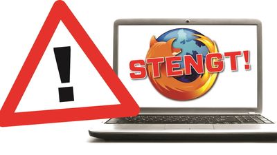Teksten "stengt" over Firefox-logo, samt skiltet "annen fare".