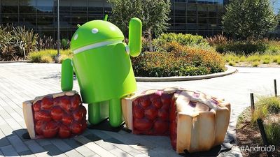 Android 9 Pie-statuen på Googleplex-området i Mountain View, California.