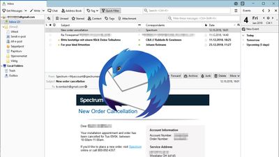 Mozilla Thunderbird 60 med Thunderbird-logoen i forgrunnen.