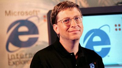 Microsoft-gründer Bill Gates under lanseringen av Internet Explorer 4 i 1997.