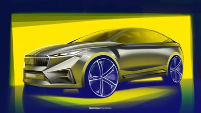 Designskisse av elbilkonseptet Skoda viser i Genéve.