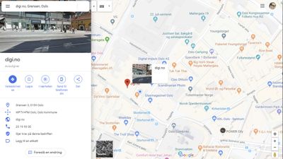 Google Maps-oppføringen til digi.no.