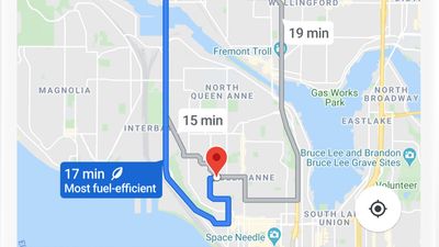 Google Maps som foreslår den mest drivstoffeffektive ruten.