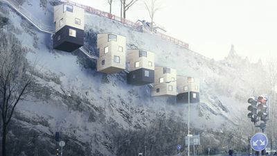 Nestinbox hytte bolig trehus fjellside stål Pontus Öhman moderna trähus arkitekt tre svensk sverige stål mikrohus