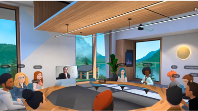 Illustrasjon av møterom der alle er virtuelle.