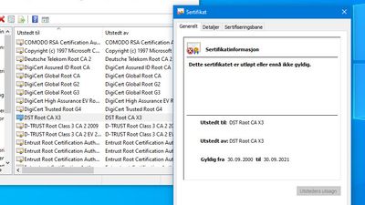 Det gamle rotsertifikatet som har blitt brukt av Let's Encrypt, utløp på dato i forrige uke. Det har skapt enkelte problemer.