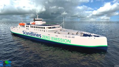 LMG Marin har designet el-fergen for Scandlines. Den skal være i drift fra 2024 med plass til 66 vogntog over to dekk.
