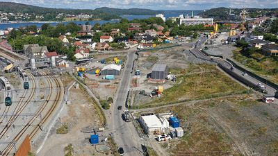 Byggegrop i Moss sentrum tilknyttet Bane Nors togutbyggingsprosjekt Sandbukta-Moss-Såstad.