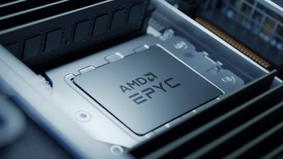 AMD Epyc-prosessor i Milan-generasjonen i en enveis serverkonfigurasjon.