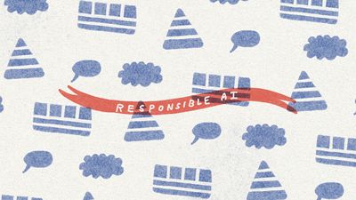 Ikoner av pyramider og snakkebobler og en tekst som sier "Responsible AI"