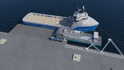 Det ammoniakkdrevne forsyningsskipet får stort dekksareal på 1100 m2. Amon Maritime og Econnect har utviklet bunkringslekter for ammoniakk, Azane Fuel Solutions.  Yara skal levere ammoniakk.