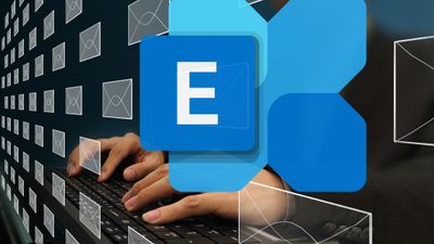 Logoen til Microsoft Exchange Server over person som skriver e-post.