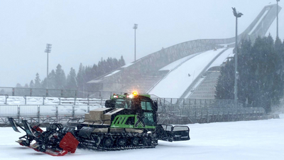 Verdens første elektriske preppemaskin på jobb i Holmenkollen i Oslo.