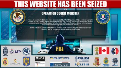 En plakat der det står "This Website has been siezed" "Operation Cookie Monster"