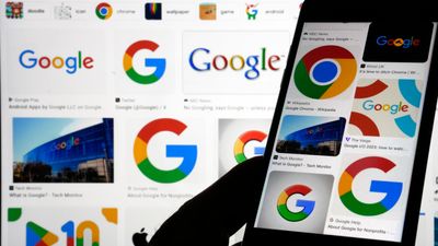 En masse Google-logoer i en nettleser og på en smartmobil når man søker etter Google.