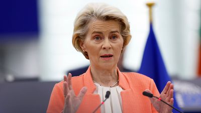 Ursula von der Leyen, president i EU-kommisjonen, under sin årlige tale av EUs tilstand og unionens framtidsplaner og strategier. Talen ble holdt den 13. september 2023 i Europaparlamentet i Strasbourg, Frankrike.