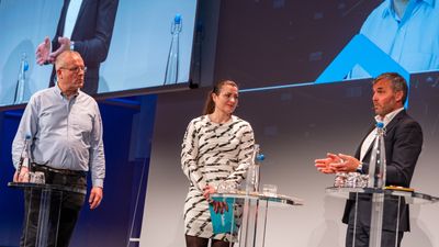 Haakon Bryhni (fra v.), Elisabet Haugsbø og Kenneth Fredriksen på Attack-konferansen 2023.