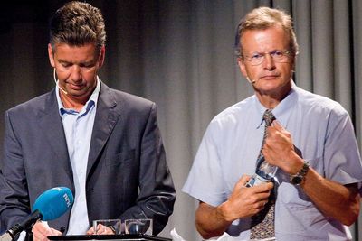 Finansdirektør Richard Aa og konsernsjef Jon Fredrik Baksaas er fornøyd med de fleste tall de kunne presentere onsdag. Men kan konstatere at det ikke alltid er "deilig å være norsk i Danmark".