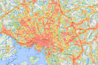 Slik ser Open Signals dekningskart over Oslo ut. Dette er fra testen i 2015.