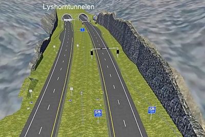 Slik vil E39 se ut like sør for den 9,2 km lange Lyshorntunnelen. Etter planen skal den åpnes for trafikk i 2022. (Ill.: Statens vegvesen)