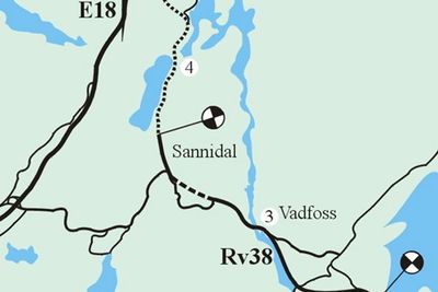 Åpningen av ny riksveg 38 mellom Eklund og Sannidal blir ca. halvannen måned forsinket fordi elektriske installasjoner i Vadfosstunnelen måtte utlyses på nytt. (Ill.: Statens vegvesen)