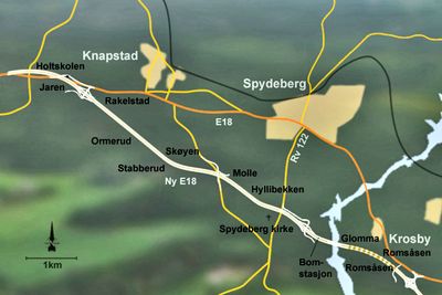 Askim Entreprenør ligger best an til å få kontrakten på fem bruer på ny E 18 mellom Knapstad og Krosby i Østfold. Prisene er høye, men det spiller neppe noen rolle for framdriften. (Ill.: Norfilm)
