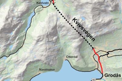 Kvivsvegen åpnes for trafikk høsten 2012. De to lengste av de tre tunnelene Mesta skal drive er markert øverst på kartet.