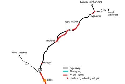 Utvidelse av riksveg 4 mellom Amundrud og Lygna pukkverk kan bli utlyst tidlig på nyåret. Atskillig større oppdrag venter senere. (Ill.: Statens vegvesen)
