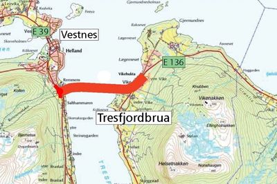 Et lokalt arbeidsfellesskap ligger godt an til å få kontrakten på tilstøtende veger til Tresfjordbrua. (Ill.: Statens vegvesen)